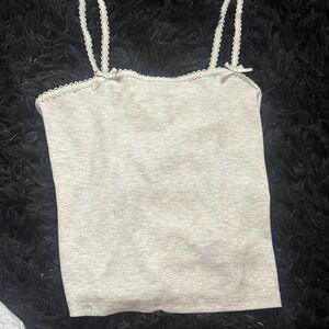 American Eagle Outfitters Light Gray Camisole with Lace Trim